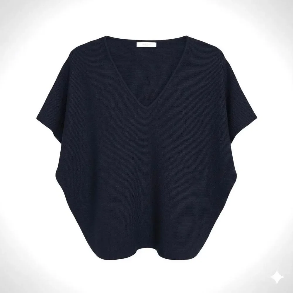 Navy blue V-neck short sleeve knit top size S